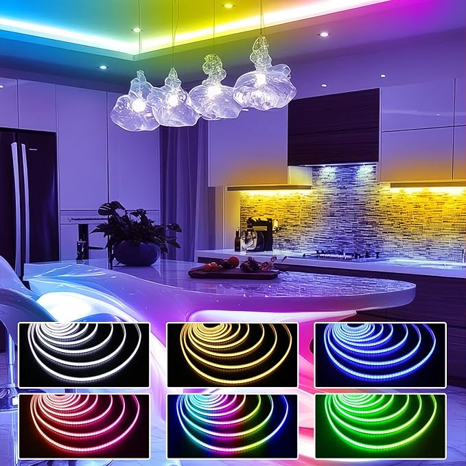 dalattin Smart RGB COB LED IC Strip Lights, 576 LEDs/m Addressable High Density Flexible with Remote & App Control, 16.4ft LED Lights for Living Room, Bedroom, Kitchen Lighting
