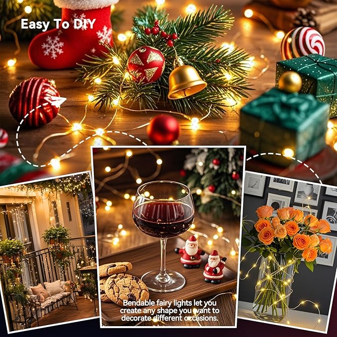 LitHome 4 Pack Warm White Fairy Lights Battery Operated, 20 FT 60 LED Twinkle Lights Battery Operated 2 Modes, Waterproof Led Fairy String Light for Indoor Outdoor Christmas Wedding Bedroom Decor