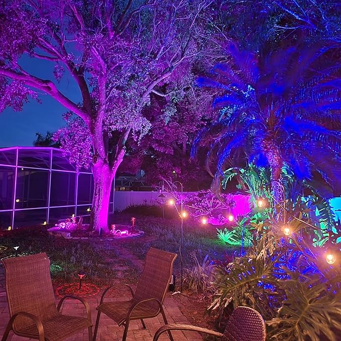 LED Flood Light Outdoor 800W Equivalent Bluetooth Smart Color Change Landscape Lighting DIY-Scene+RGB Colors+Warm White 2700K - APP & Group Control & Timing,IP66 Waterproof US 3-Plug Up Light 4Pack