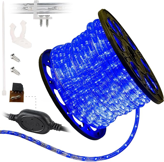 WYZworks 1656LEDs, 150ft LED Outside Rope Lights, Waterproof Permanent Outdoor ETL Certified Connectable Clear Tube, Christmas Palm Tree Holiday Decorative Landscape Patio Accent Lighting - Blue