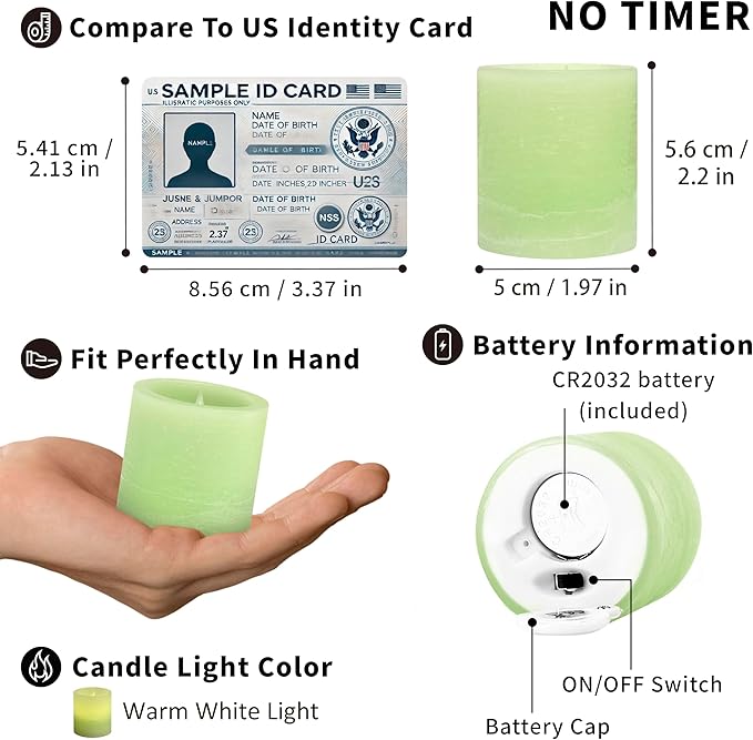 FURORA LIGHTING Green Real Wax LED Votive Tealight Candles Pack of 6, Flameless Flickering Candles for Delicate Home Décor, 1.95’’(W) x 2.17’’(H), Batteries Included