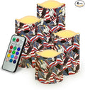 Star Stripes Patriotic Electric Candle American Flag Bald Eagle Print Flameless LED Flickering with Timer Independence Day Patriotic Light for Fireplace Living Room Decor, 4 Pack