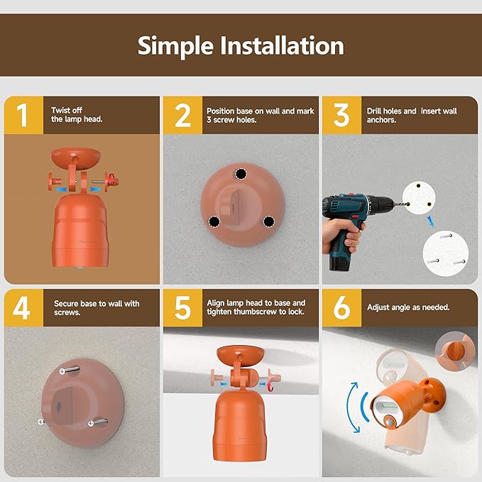 Wireless LED Spotlight, Battery Operated Motion Sensor Outdoor Light - 4000mAh Rechargeable 2-Mode IPX5 Waterproof 600LM Light for Porch, Garage, Hallway, Wardrobe (Orange)