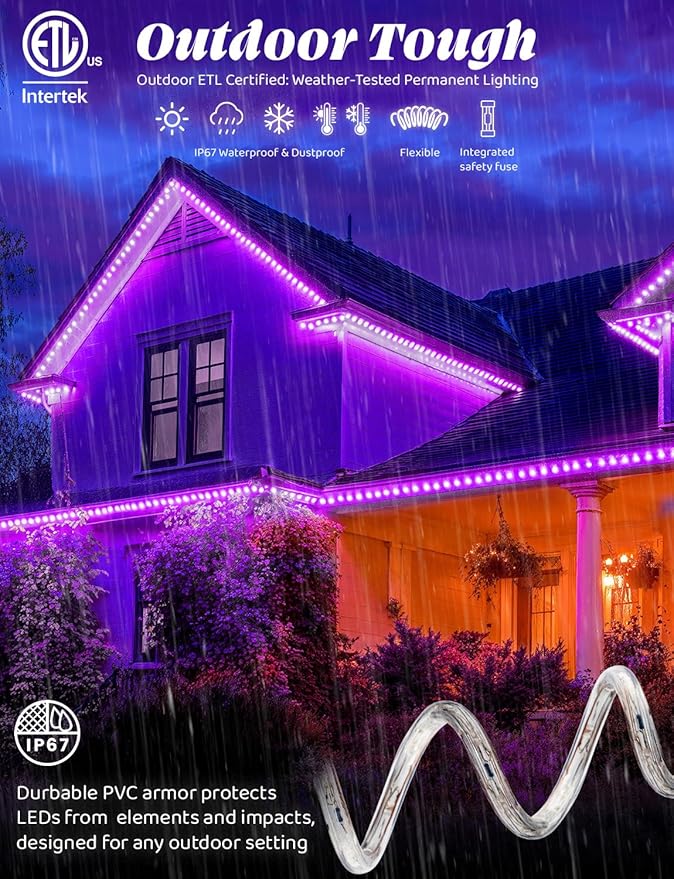 WYZworks 1116LEDs, 100ft LED Outside Rope Lights, Waterproof Permanent Outdoor ETL Certified Connectable Clear Tube, Christmas Palm Tree Holiday Decorative Landscape Patio Accent Lighting - Purple