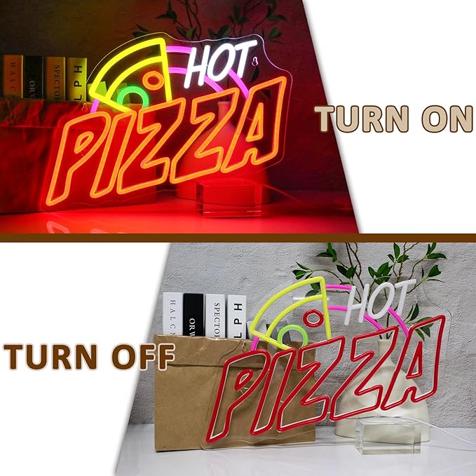 Pizza Neon Sign for Wall Decor, Hot Pizza Led Signs for Room, USB Dimmable Food Neon Lights for Pizzeria Kitchen Restaurant Bar Party Shops Hotel Store Business Pub