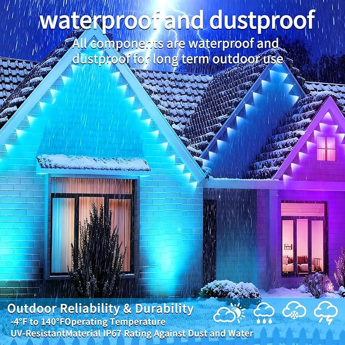 50FT Permanent Outdoor RGB Lights,Waterproof Smart LED Eaves Lights with App/Remote Control,for Christmas and All Holiday Decor,Daily and Accent Lighting,House Roof and Garden Lighting