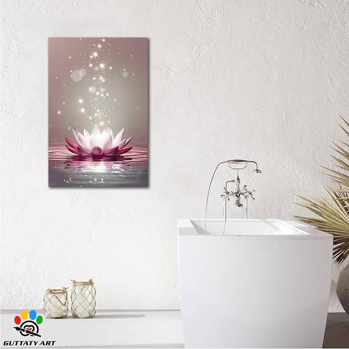 Zen Canvas Wall Art, White Lotus Flower Bloom in Water Wall Poster, Lotus Flower Canvas Art Print, Calm Relax Picture, Modern Framed Spiritual Home Artwork for Bathroom Spa Yoga Decor 12x18 inch