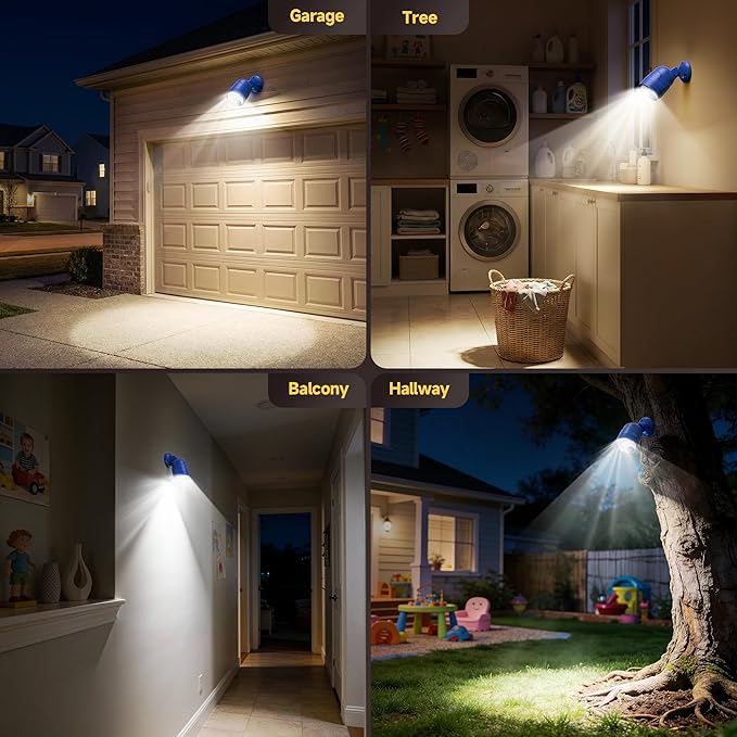 Wireless LED Spotlight, Battery Operated Motion Sensor Outdoor Light - 4000mAh Rechargeable 2-Mode IPX5 Waterproof 600LM Light for Porch, Garage, Hallway, Wardrobe (Blue)