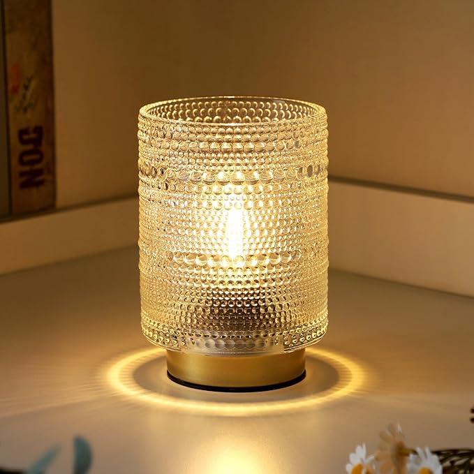 Small Battery operated Lamp with Timer for Bedside/Coffee Table/Book shelf Decor,Cordless Aesthetic Lamps with Warm Moody Lighting for Home Decor/Dorm/Entryway/Cubicle/Bathroom/ Patio Decor(Clear)