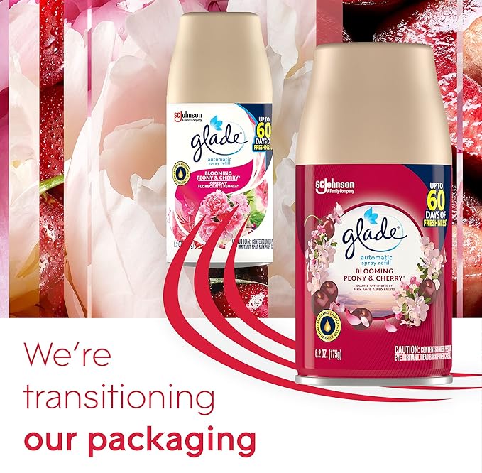 Glade Automatic Spray Refill, Air Freshener for Home and Bathroom, Blooming Peony & Cherry, 6.2 Oz