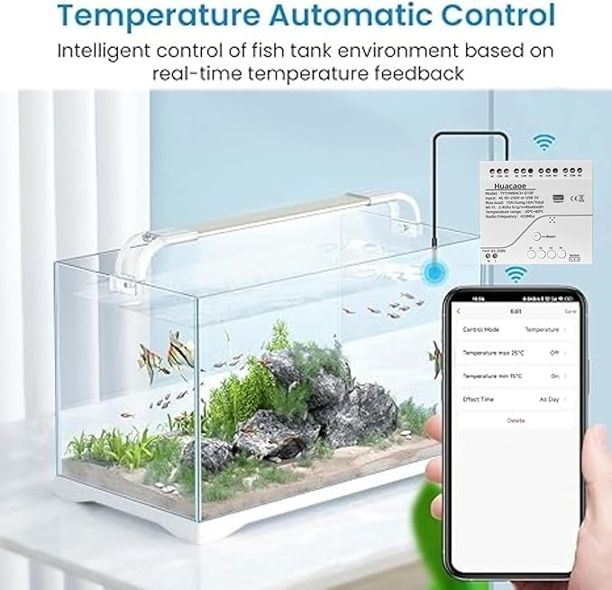 Tuya WiFi Smart Temperature Sensor Controller,4CH 85-250V Relay Switch, Remote Voice Control, APP Remote Control, Dry Contact, Real-Time Monitoring, Compatible with Alexa and Google Home