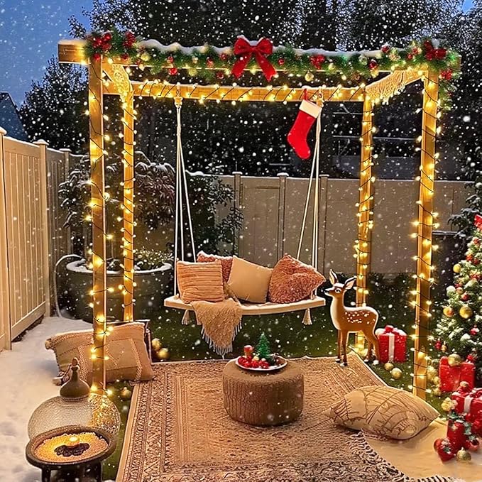 200LED Christmas String Lights, 66FT Hanging Fairy Light with 200 Bulbs Warm White 8 Lighting Modes Waterproof Green Wire for for Bedroom Classroom Patio Wedding Garden Décor