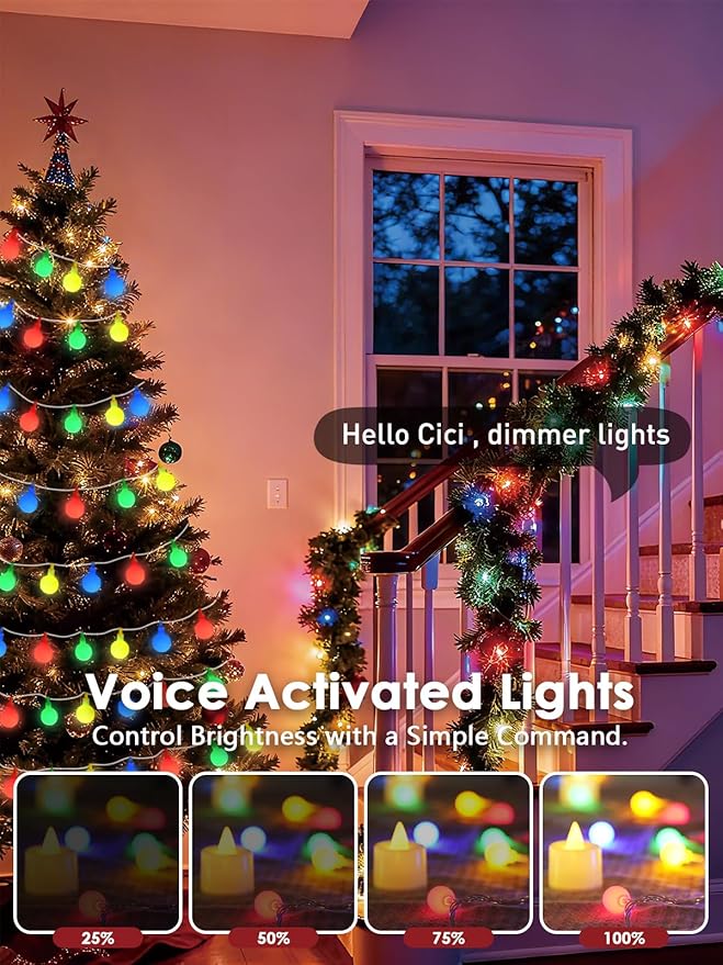2026 New Connectable 43FT Smart Voice Controlled String Lights Indoor Outdoor | 100LED Multicolor Globe Fairy Lights with Remote, 12 Modes Waterproof Hanging Light for Bedroom Classroom Decorations