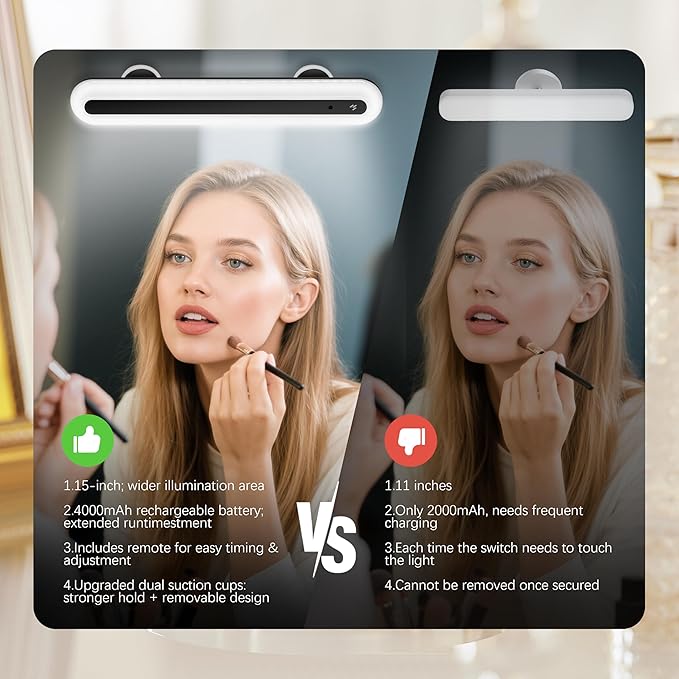 15" Vanity Lights for Mirror, Rechargeable Battery Operated Mirror Lights with Remote Control, 3 Temp&Adjustable Brightness Makeup Light, Cordless Lighting for Vanity Desk (Black-1Pack)