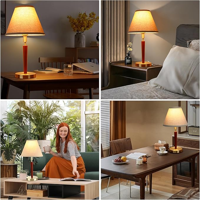 Mid-Century Modern Wood Table Lamp,Touch Control & 3-Way Dimmable Bedside Lamp for Bedroom, Living Room, Nightstand, Office (Bulb Included)