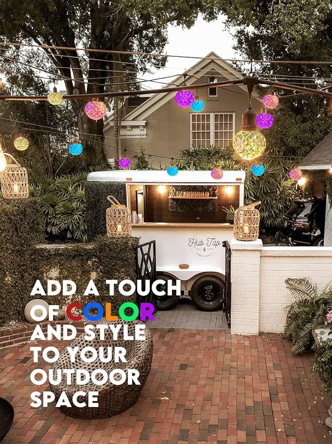 Solar Led Smart String Lights, 25 LED RGBW Bulbs Color Changing Patio String Light App Control IP65 Waterproof 8 Scene Modes 4 Music Modes, Bluetooth 15ft Globe Lights for Backyard Porch Party Decor