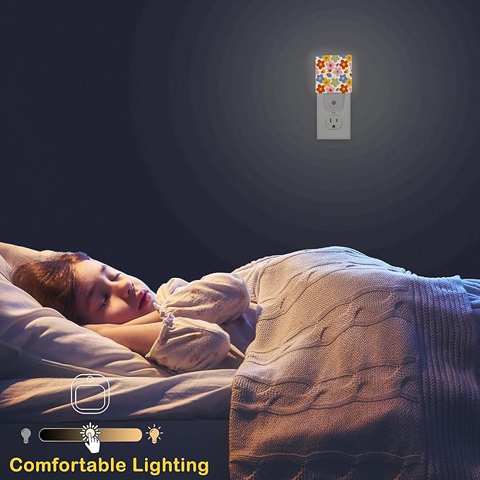 Vintage Groovy Flowers Night Light with Dusk to Dawn Light Sensors, Plug-in Wall Led Night Lights, Energy Efficient Lamp for Bedroom/Bathroom/Kitchen/Hallway/Stairs