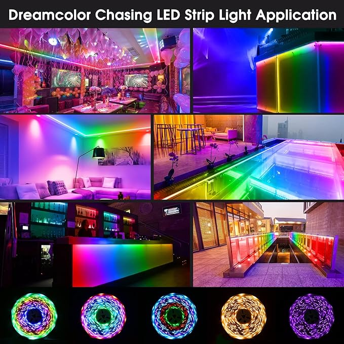 HOUHUI LED Strip Lights with Smart IC, 32.8Ft RGB IC LED Lights for Bedroom, App Control Color Changing Strip Light with Remote Music Sync for Home Game Room Kitchen Party Bar Indoor Lighting Decor