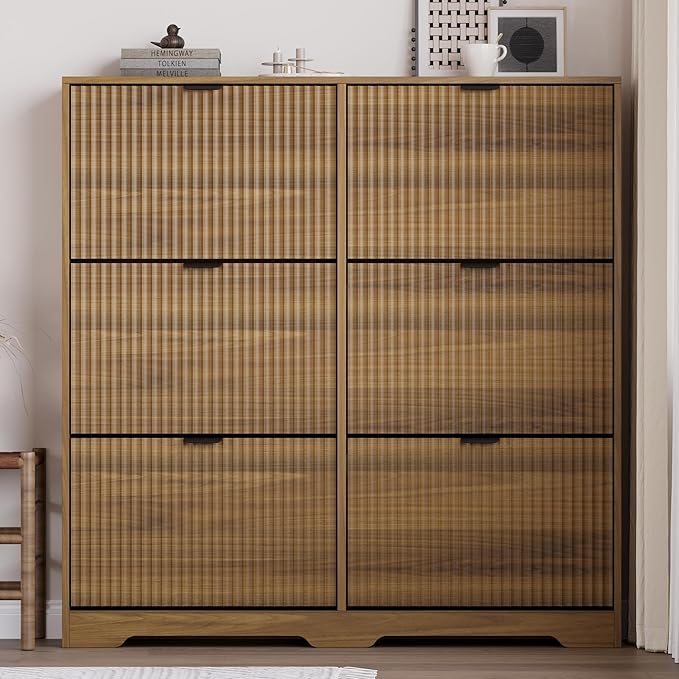 Large Shoe Cabinet for Entryway, Tall Narrow Shoe Storage Cabinet with 6 Flip Drawers and Adjustable Shelves, Shoe Rack Cabinet Organizer for Hallway, Foyer, Small Apartment