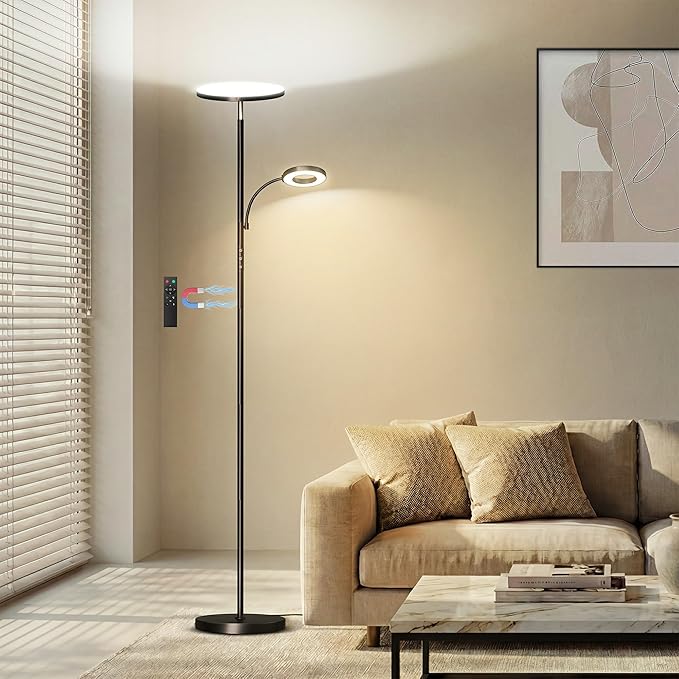 Floor Lamp, Upgraded 42W 4000LM Super Bright LED Floor Lamp for Living Room Bedroom, Dimmable Standing Reading Floor Lamps with Remote & Touch Control
