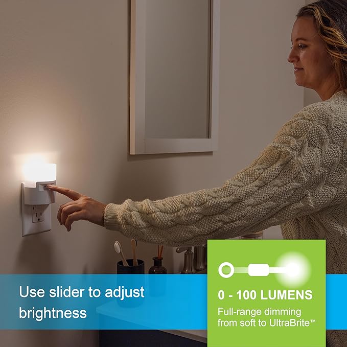 GE Ultrabrite LED Night Light, Dimmable, 100 Lumens, Plug-in, Dusk to Dawn Sensor, UL-Listed, Ideal for Bedroom, Bathroom, Nursery, Kitchen, Hallway, 45125, 1 Pack, White