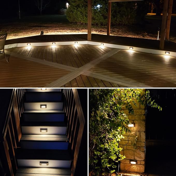 SUNVIE LED Low Voltage Step Lights 3000k Step Light Outdoor 5W Low Voltage Deck Lights with Horizontal Louver Faceplate Deck Stair Light for Stairs Fence Post Fastlock2 Connectors Included, 12 Pack