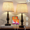 Table Lamps Set of 2, Bedside Nightstand Lamps with USB Charging Ports,Dimmable Touch with Linen Fabric Lampshade, Modern Small Lamp for Bedrooms, Living Room (Bulbs Included)