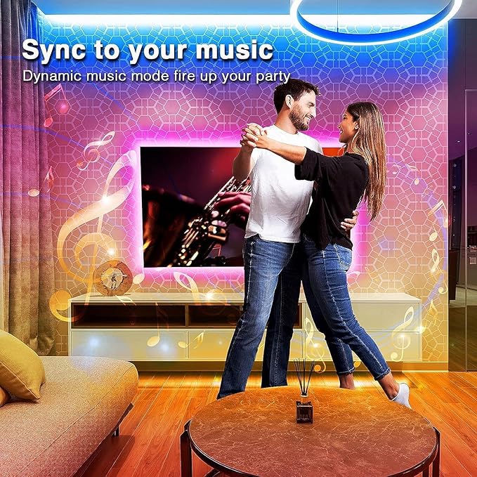 hyrion LED Strip Lights 200ft, Music Sync LED Lights Strip for Bedroom, RGB Color Changing Bluetooth LED Lights with Remote,Smart APP Control