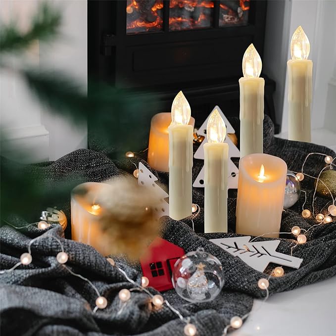 Short Candlesticks LED Taper Candle, Remote Candle Sticks Battery Operated Chandelier Flameless Candles with Clip Flickering Warm White Lights for Wedding Party Baroque Chandelier,4inches