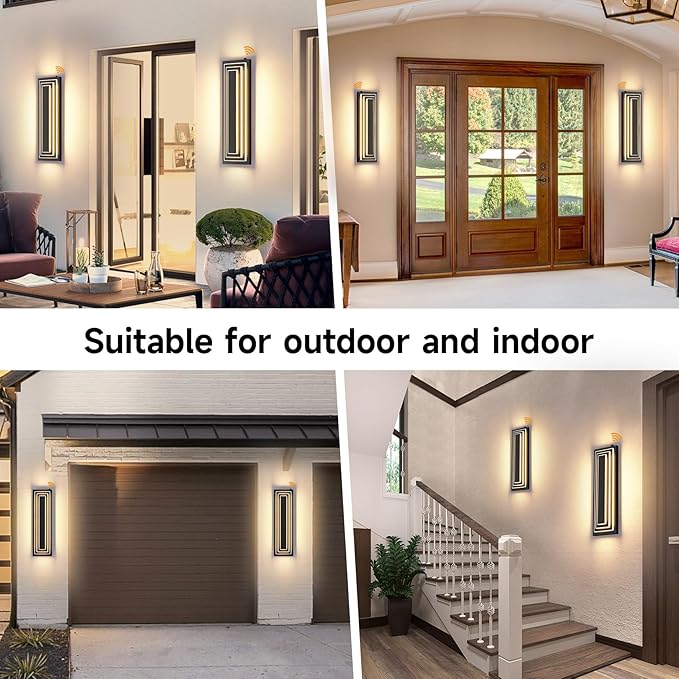 Dusk To Dawn Long Outdoor Wall Light Fixtures, LED Modern Outdoor Lighting For House, 23.6 IN Exterior Wall Sconce,Black Front Porch Light, Waterproof Outside Garage Lights,36W Warm White 1Pcs