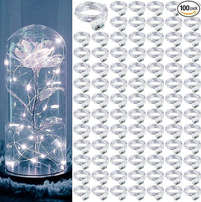 Aogist 100 Pack Fairy Lights 3 Modes 7ft 20 LED Waterproof,Battery Operated Silver Wire Firefly Starry Moon Mini String Lights for Mason Jars Christmas DIY Crafts Wedding Party Bedroom,Cool White