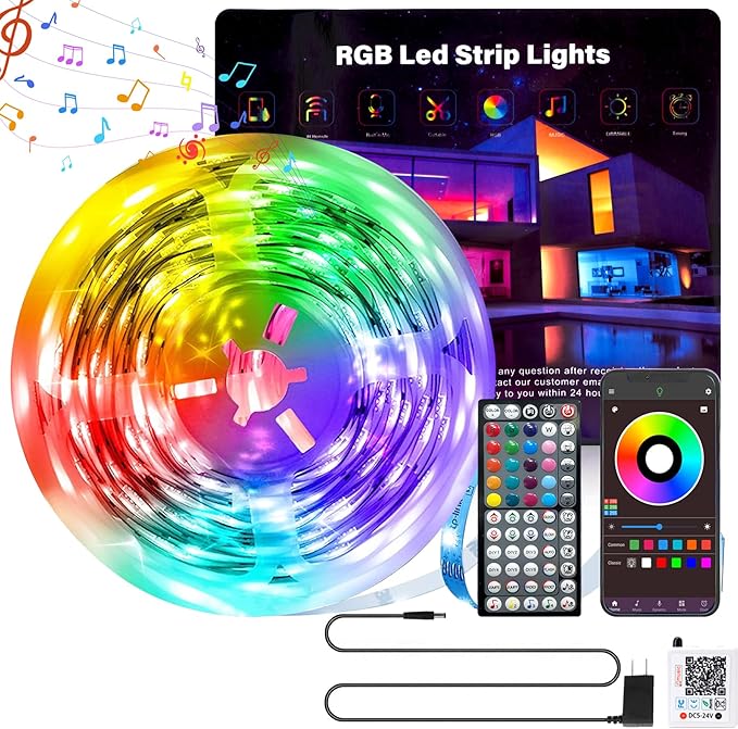 Led Lights for Bedroom 100ft (1 Roll) Music Sync, Color Changing Led Strip Lights with Remote and App Control, RGB Led Lights for Room, Christmas, Home Decor, White, GAN-rgb005-3