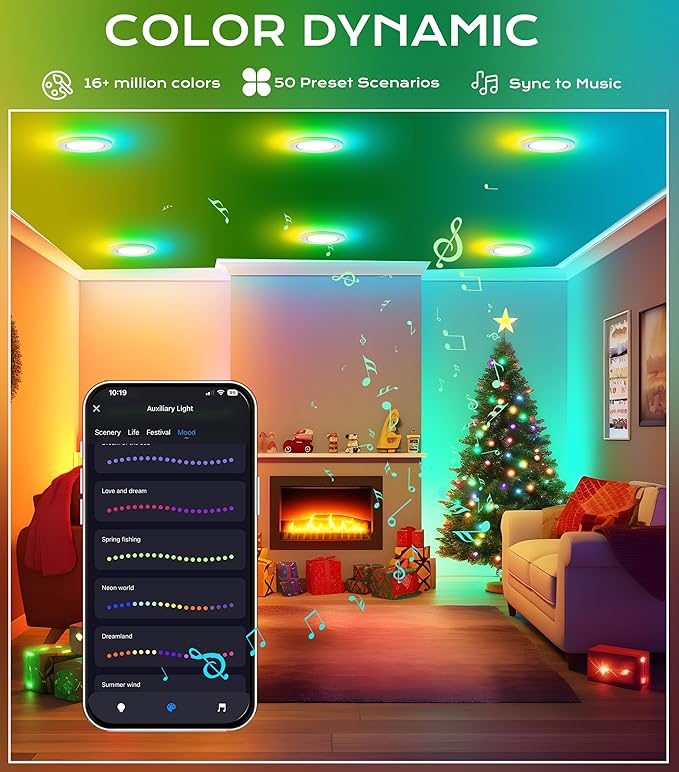 CLOUDY BAY [4 Pack] 6 Inch RGB Smart Recessed Lighting with Gradient Accent Light and Night Light,2700K~6500K,15W Recessed Lights Ultra-Thin Downlight Compatible with Alexa and Google Home Assistant