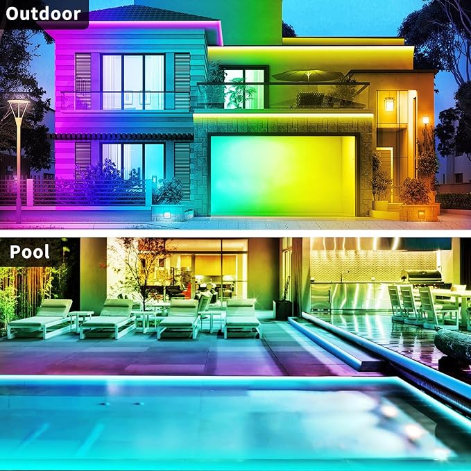 300Ft Outdoor Waterproof LED Strip Light,Music Sync RGB IP68 Led Lights with App/Remote Control,Color Changing Waterproof RGB Exterior Rope Self Adhesive Back,Balcony,Garden（2 rolls of 150ft）