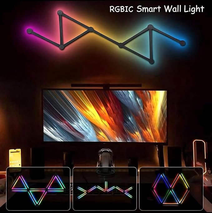 STONEBROOK Smart WiFi RGBIC LED Wall Light Bars,16M+ Colors,Music Sync,LED Wall Light Lines DIY Modular Design for Gaming Room,Home Decor,Streaming Lover,Works with Alexa & Google Assistant - 9 Pack