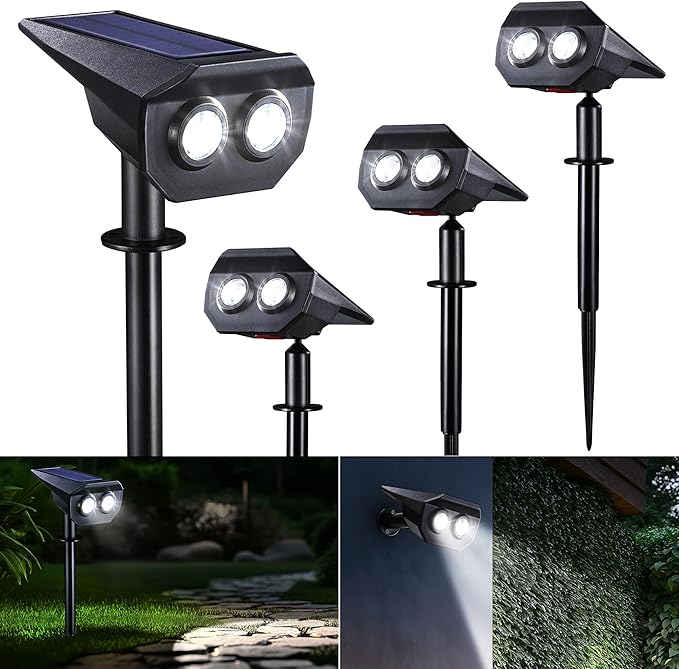Flacchi Solar Lights Outdoor Waterproof - 2 Lighting Modes Solar Powered Garden Yard Spot Lights for Outside Landscape (Cool White, 4 Pack)