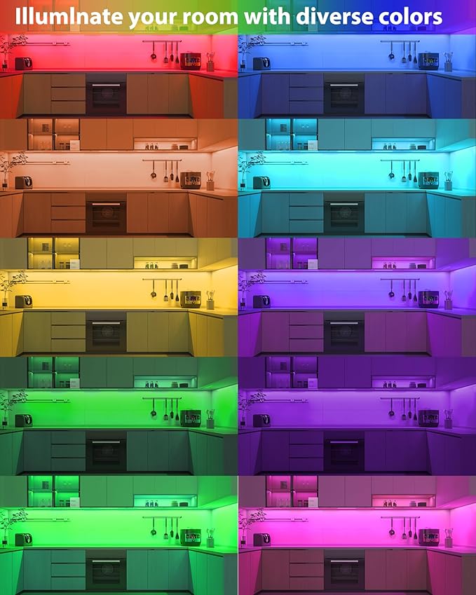 ASOKO 300 Lumens RGB Under Cabinet Lights - 6 Pack, 12-inch Linkable LED Strip Lights with Music Sync, APP & Remote Control for Ambient Room Decor