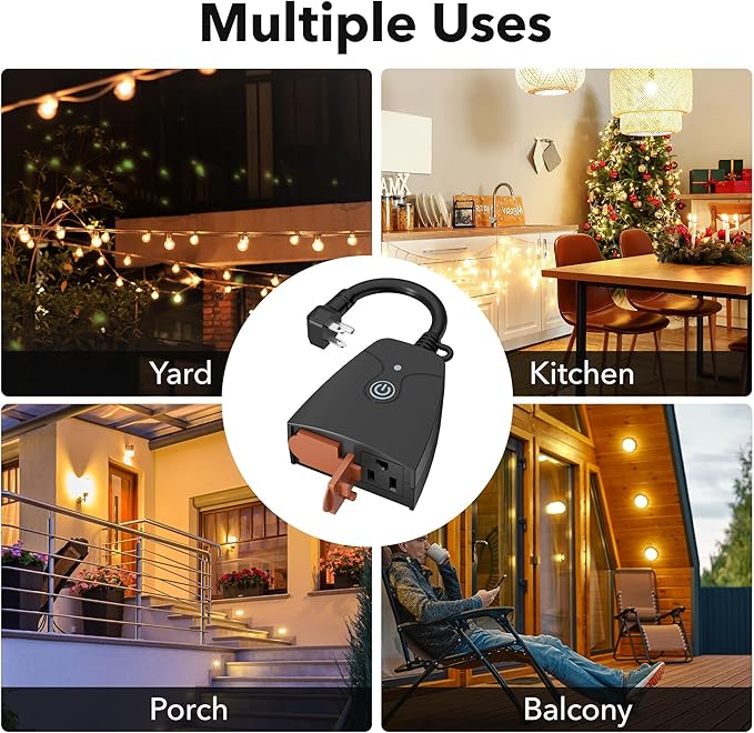 Outdoor Smart WiFi Plug, HBN Heavy Duty Wi-Fi Timer with Two Grounded Outlet, Wireless Remote Control by App Compatible with Alexa and Google Home Assistant 2.4 GHz Network only, ETL Listed (1 Pack)