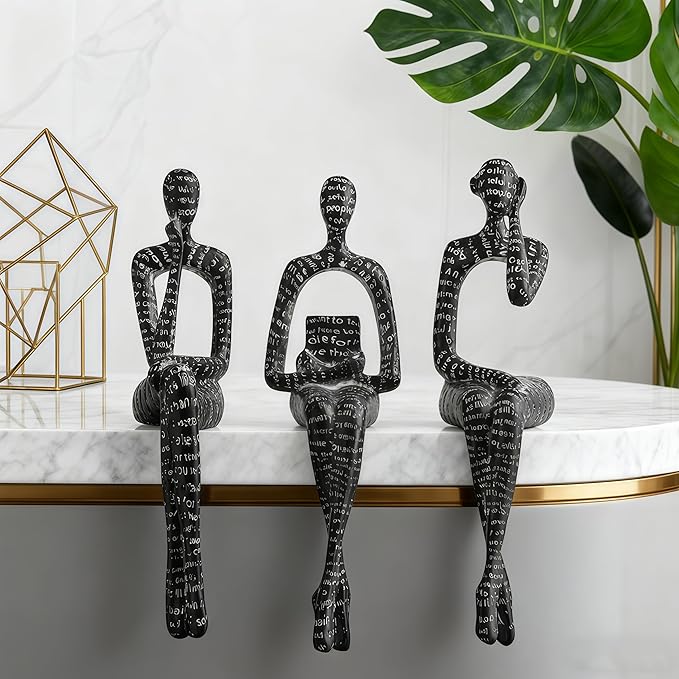 XINXUAN Letter - Black Statue Home Decor - Modern Bookshelf & Desk Decor - 3 Piece Set