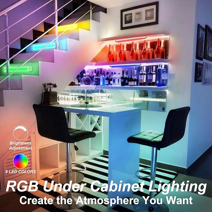 LEPOTEC Motion Sensor Cabinet Lighting,RGB LED Closet Lights Wireless USB Charging Cupboard Night Lights Bar for Under Counter,Kitchen,Bedroom, Home Decoration, Wedding, Christmas,3 Packs
