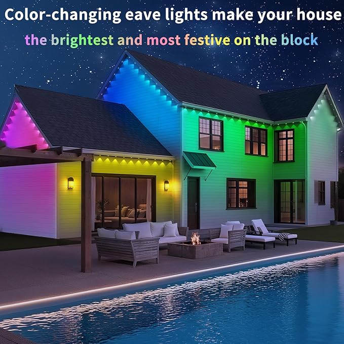 200FT Permanent Outdoor Lights, Smart RGB Eaves Lights with App/Remote Control, LED IP67 Waterproof Outdoor Lighting for Halloween Christmas Holidays Daily Party House Roof Lighting