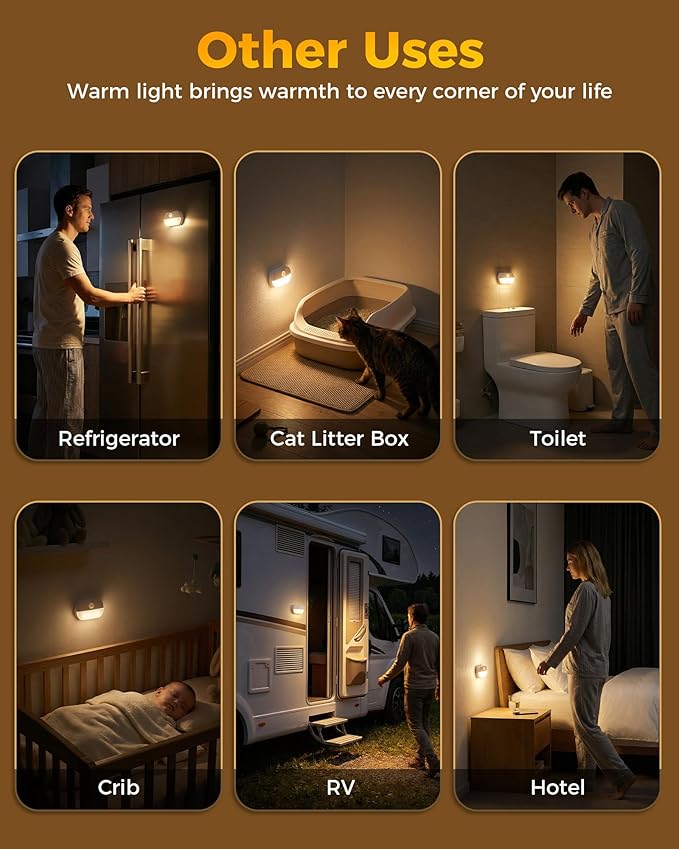 12 Pack Rechargeable Motion Sensor Stair Lights, Indoor Hallway Light, Portable Wireless Stick On Night Light, Battery Operated LED Lights for Staircase Closet Cabinet Toilet