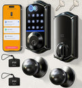 Veise VE017-K Fingerprint Smart Lock with 2 Knobs, App Control, Keyless Entry Front Door Lock Set, Electronic Touchscreen Keypad Deadbolt, Emergency Power Port, Easy Install, Auto-Lock, Matte Black