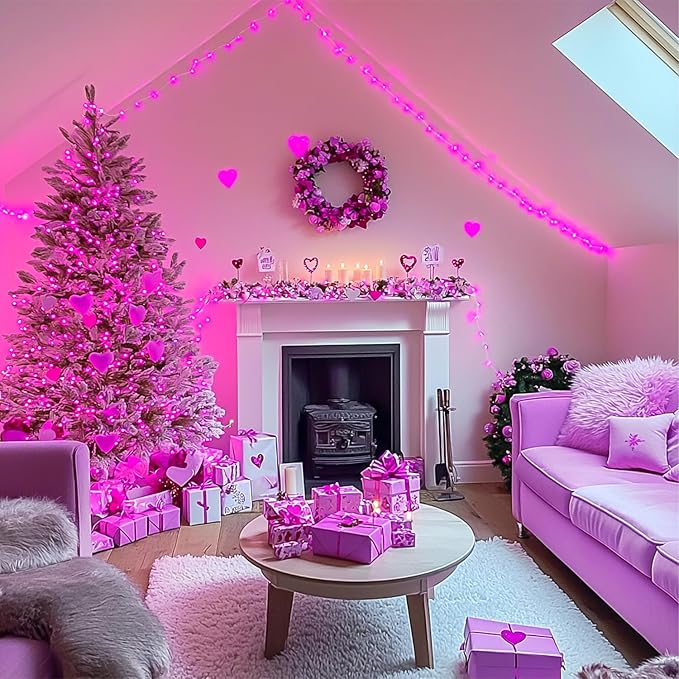 JMEXSUSS 200 LED Fairy Room Lights, 66 ft Pink Lights Outdoor Waterproof 8 Modes Pink String Lights Indoor with Wheel, Remote Control Twinkle Lights Plug in for Christmas Decor