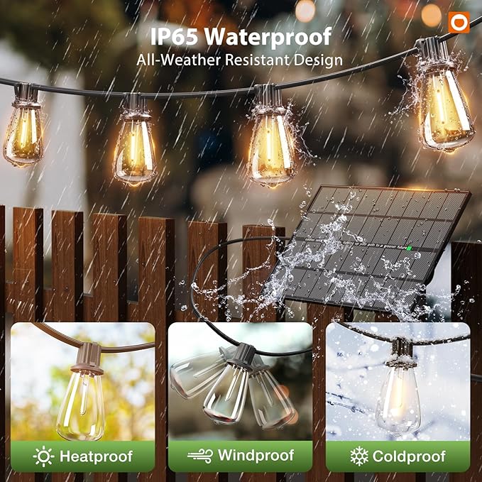 addlon 198(192+6) FT Solar String Lights Outdoor Waterproof with Remote, 96+8 LED Shatterproof Bulbs, Dimmable & Timable, Solar Lights Outdoor, Patio Lights for Garden,Backyard,Party,Camping Decor