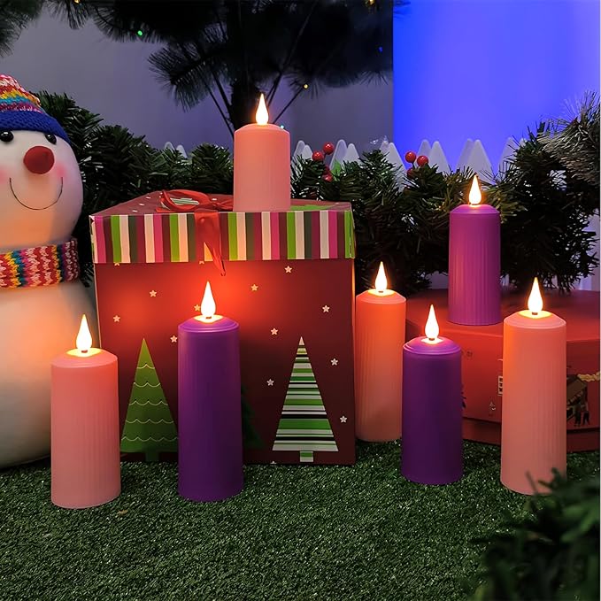 AVEKI Flickering Flameless Candles, Rechargeable Fake Candles with Remote Control and Timer, Waterproof Pillar Candle for Lantern Holiday Wedding Party Home Decor (Pink-2PCS)