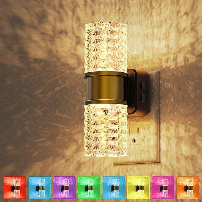 L LOHAS LED Night Light, Night Lights Plug into Wall, 10-Color RGB Change Nightlights,10/50/100LM Adjustable Automatic Nightlights Pulg in with Dusk to Dawn Sensor for Room Bathroom Hallway