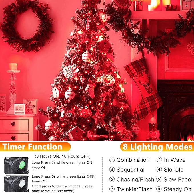 Joomer Fairy String Lights 33FT 100 LEDs Plug in Fairy Lights Indoor Copper Wire String Light DIY for Bedroom, Parties, Wedding, Christmas, Outdoor, Indoor Decoration (Red, Non-Connectable)