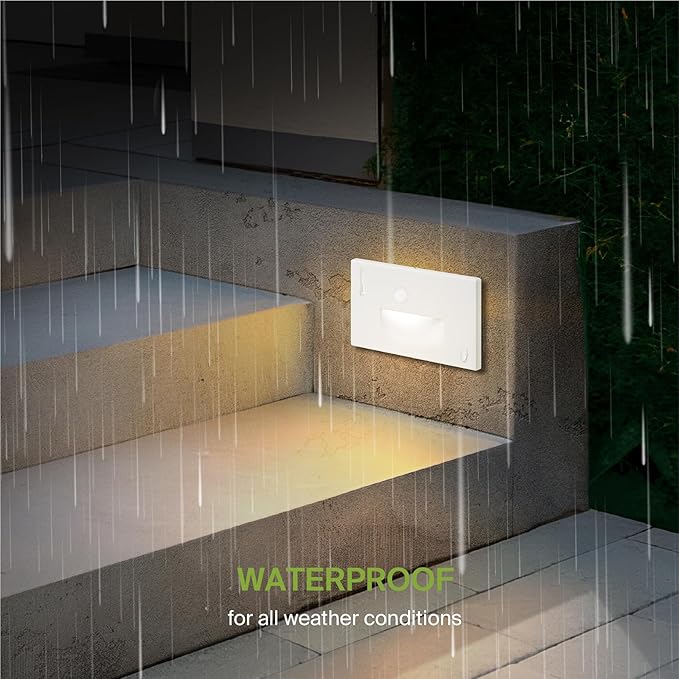 ASD LED Recessed Step Light Fixture, Outdoor & Indoor Stair Tread Lighting | 3CCT, Motion Sensor, Waterproof, ETL Listed | 3W 120LM 3000K-5000K 120V | Staircase Hardwired Illumination | White, 4 Pack