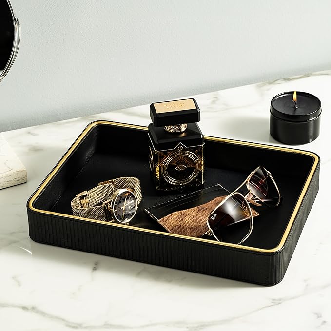 Perfume Tray Valet Tray Night Stand Bedside Organizer| Perfume Organizer Catchall| Perfume Trays for Dresser Vanity Tray for Dresser Countertop| Perfume Holder Nightstand Organizer Women (Beige)
